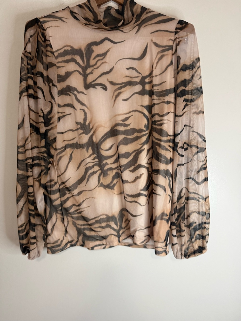 Chicos Sheer Animal-Print Long-Sleeve Top - Beige/Black size medium (1) - Picture 2 of 10